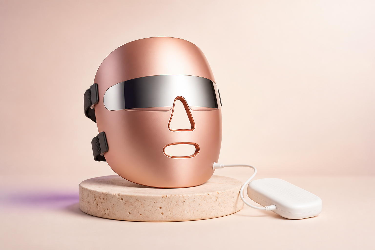 Máscara tecnológica Hydrogen Max em rose gold com visor prateado e controle